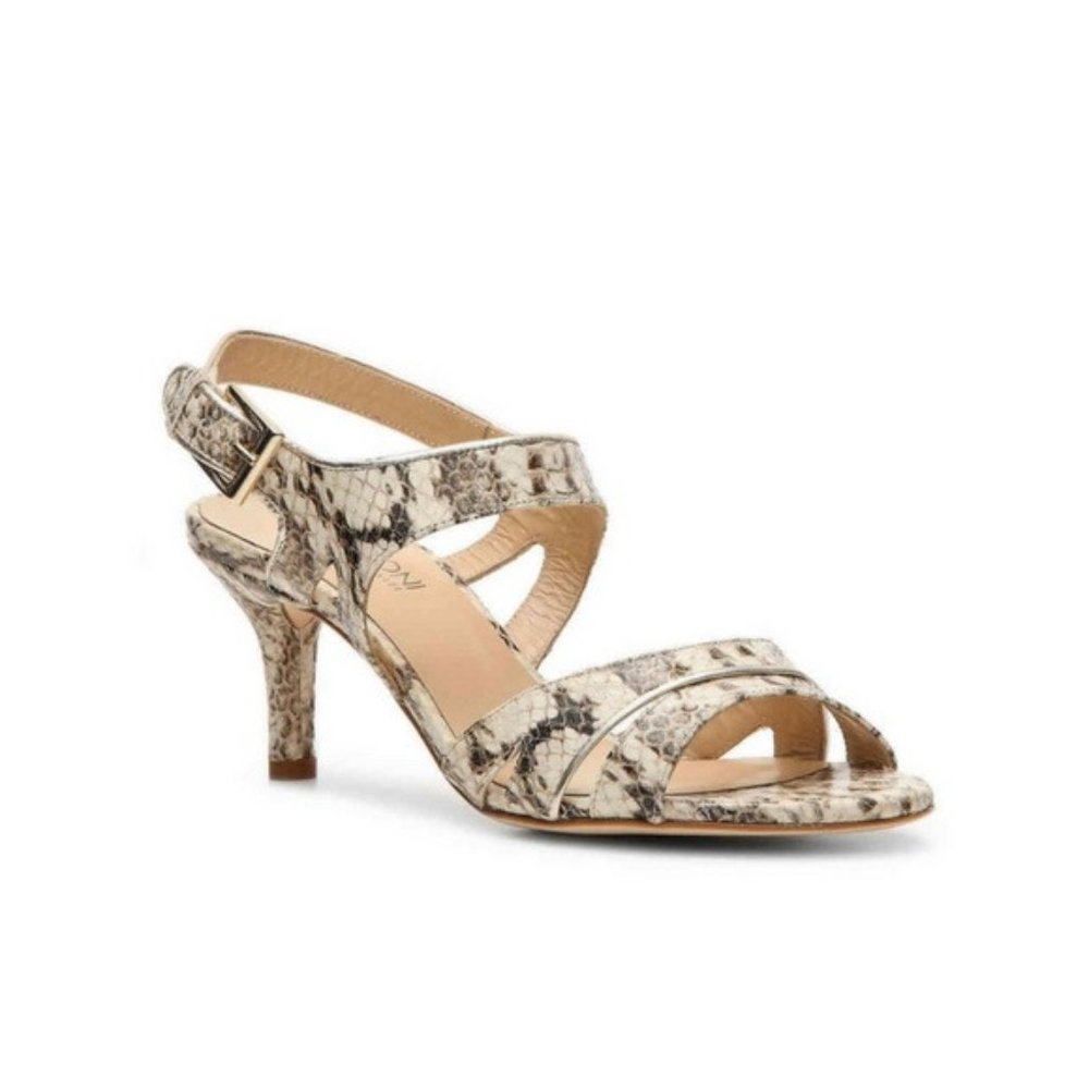 Amalfi by Rangoni Womens Ivory Slingback Embossed Leather Heeled Sandals